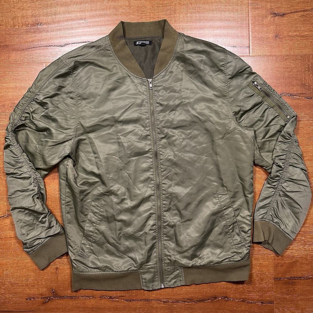 Elwood Bomber Jacket Mens XL Green Full Zip Band Collar Military City Streetwear